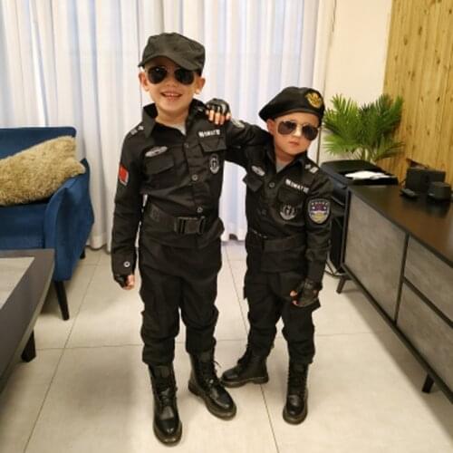 2021 Special Police Uniform Cosplay Halloween Party Children Carnival Party Performance Costumes Traffic Policemen Kids Army Boy