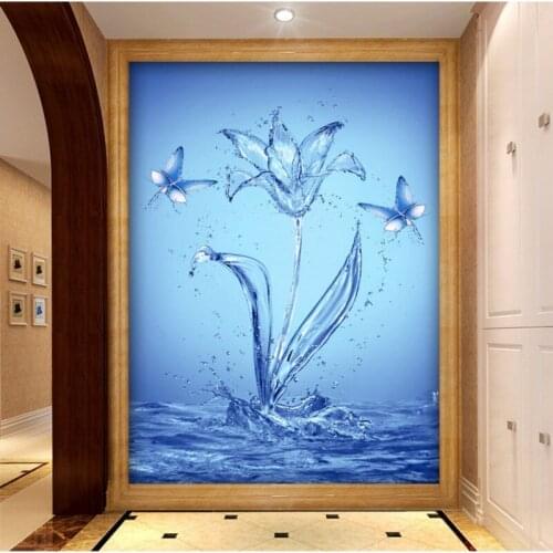3D photo wallpaper custom Water Butterfly Lily Fresco Living room restaurant entrance wallpaper Decoration mural