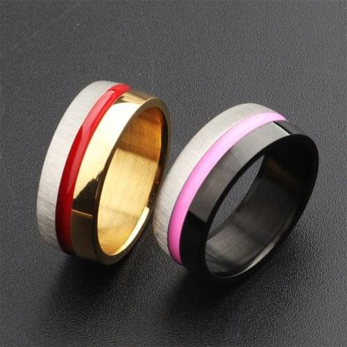 8MM Titanium Steel Ring Wedding Band Two Tone Epoxy Engagement Ring for Men Business Party Finger Ring Fashion Jewelry Gifts