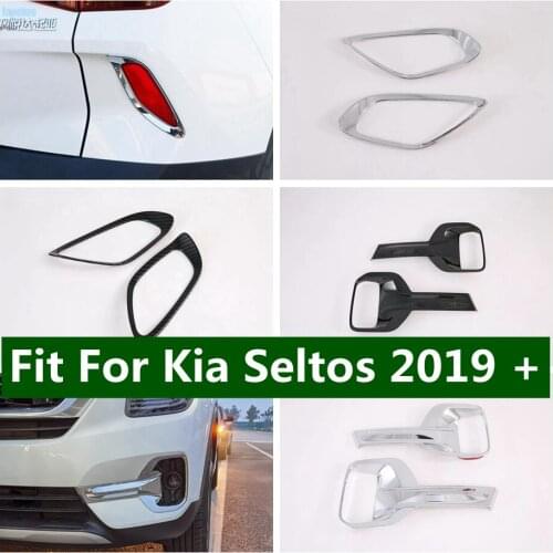 Car Front Fog Lights / Rear Tail Fog Lamps Cover Trim ABS Shiny & Carbon Fiber For Kia Seltos 2019 2020 2021 Exterior Refit Kit