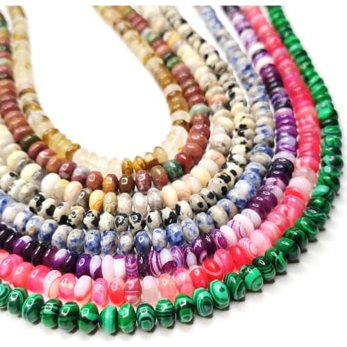Natural Stone Beads Wheel Shape Color Blue Crystal Malachite Perforated String Jewelry Stone Necklace Bracelet DIY Accessories