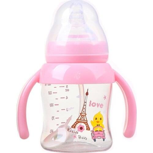 Children handle Tritan cartoon shatter-proof heat-proof 240ml BPA wide diameter learn drinking baby bottle on sale KD1230