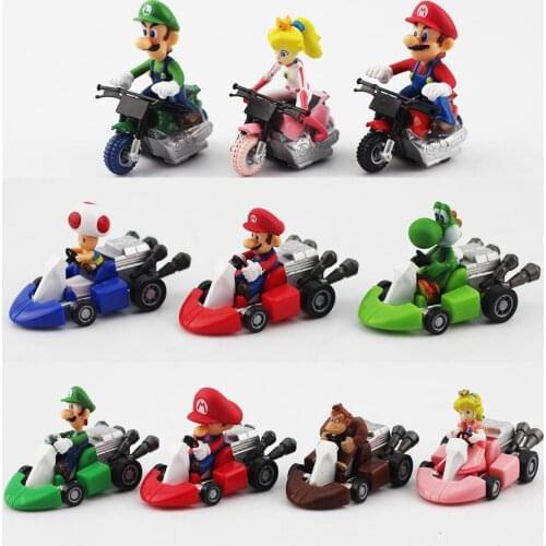 5cm 10pcs/Lot Super Mario Bros Mario Luigi Peach Toad Koopa Yoshi Donkey Kong Pull Back Car Kart Mini PVC Action Figures Toys
