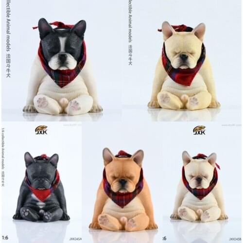 JXK045A-E 6cm Sitting Position Sleeping French Bulldog with Scarf Model Animal Model for Collection Toys Gift Home Accessories