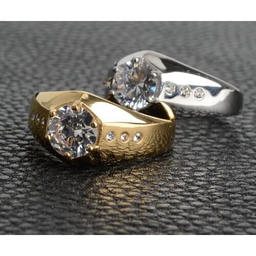 Gold silver-Plated Round Rhinestone Stainless Steel Ring for Woman Unique Fashion Males Engagement Jewelry Not Fade