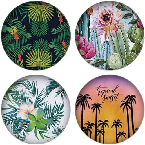 Beautiful Green Plant Leaf Tree Pattern Round Glass Cabochon Dome Demo Flat Back Making Jewelry Findings 10pcs/lot
