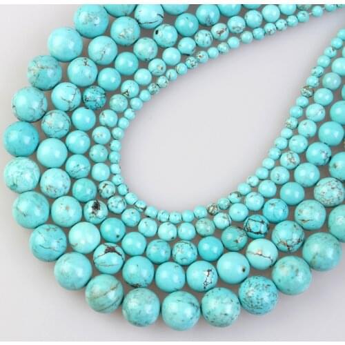 4mm 6mm 8mm 10mm 12mm Smooth Natural Blue Turquoise Gemstone Round Loose Beads For Jewelry Making 15"