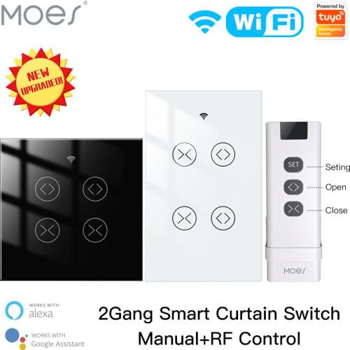 Moes Tuya Smart Life WiFi RF 2 Gang Double Curtain Blind Switch for Roller Shutter Electric Motor With Google Home Alexa