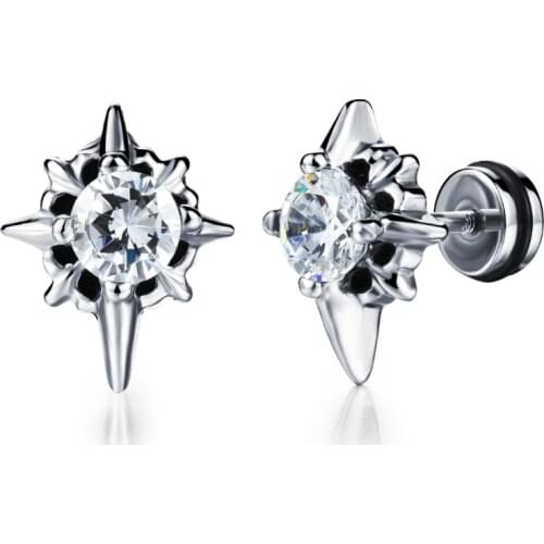 FATE LOVE Earing for Men Punk Silver Stainless Steel Boy Male cubic zirconia Stud Earrings Charms Fashion Jewelry GE318