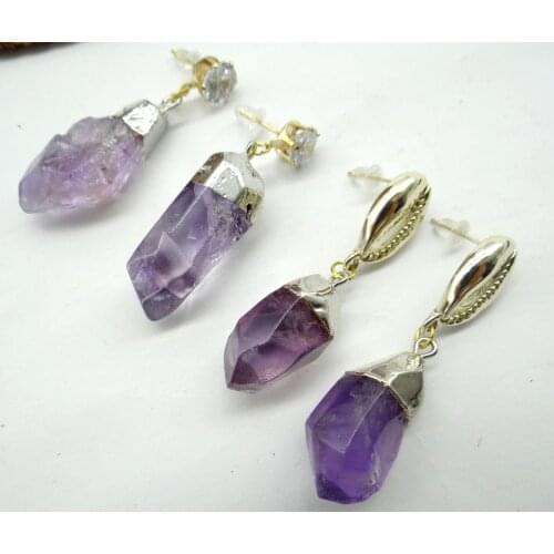 Natural stone Irregular Shape Purple Amethysts Quartz Crystal Pendant for diy Jewelry making Earrings Ms. gift