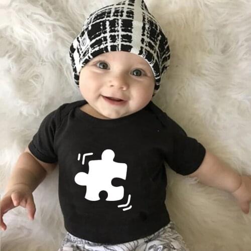 Newborn Baby Girls Boys Summer Bodysuit Cotton Outfits Babys Fashion Cute Short Sleeve Jigsaw Puzzle Pattern Kids Clothes