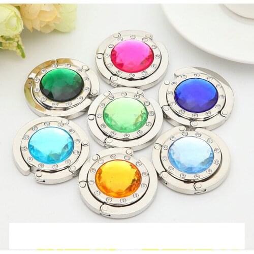 New Portable bag hook table edge wrapping machine creative round crystal diamonds foldable hanging Multi Color hook buckle
