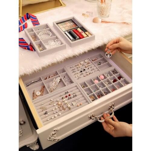 New Jewelry Display Drawer Smart Storage Tray Jewellery Organizer Cosmetic Box Makeup Organizer Fully Wrapped High-grade Flannel