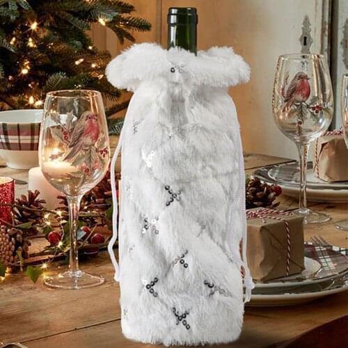 Plush Champagne Wine Bottle Cover Multifunctional Furry Festival Home Kitchen Storage Bag For Christmas Wine Bottle Cover