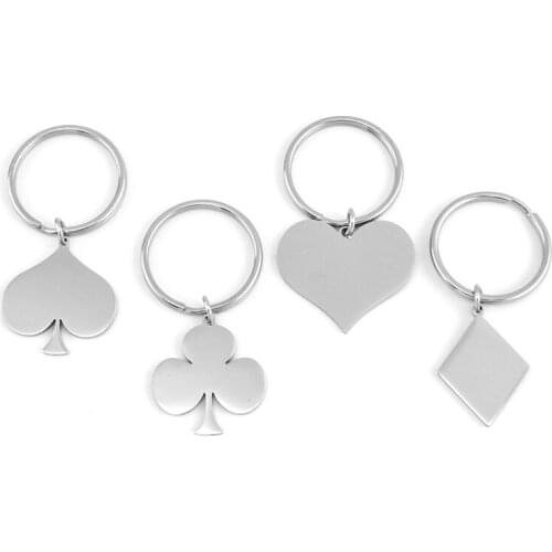 Poker keychain Stainless Steel playing cards suits hearts clubs spades mirror polished style good quality keychain