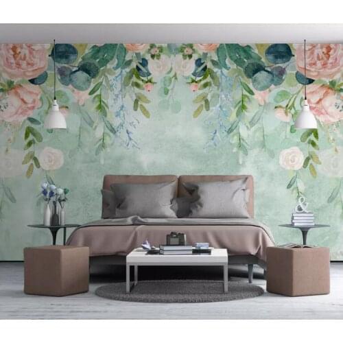 Custom wallpaper Nordic small fresh hand-painted watercolor cartoon flowers pastoral mural TV background 3d wallpaper