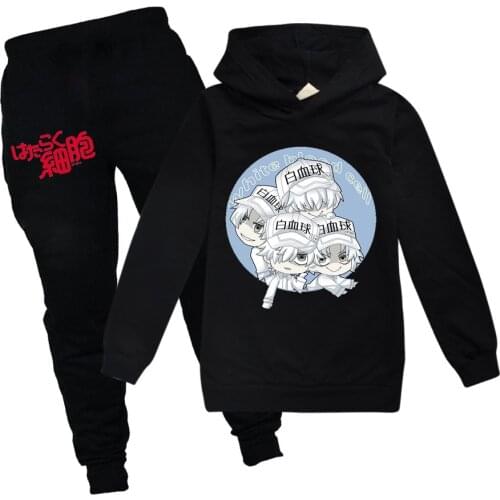 Work cell cartoon casual long-sleeved hooded sportswear pants cute boys and girls spring new casual suit hoodie suit