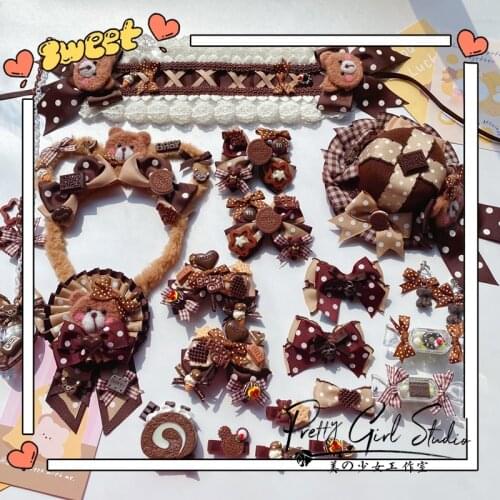 Lolita KC Headband Side Clip Band Bear Tiramisu Wine Heart Cocoa Hairpin Top Hat Cosplay Hair Accessories Chocolate Brown Sweet