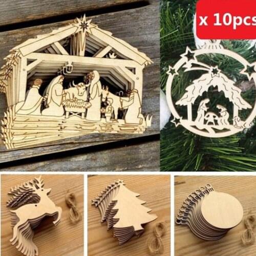 Christmas pendant home decoration supplies wood crafts creative carving wood chip Christmas tree