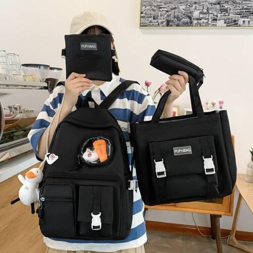 4-piece Fashionable Womens Backpack Canvas Waterproof Bookbags For Teenage Girls Large Capacity Backpacks With Many Pockets