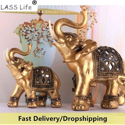 3 Size Golden Elephant Statue Lucky Animal Figurine Wedding Gifts Home Office Decoration Feng Shui Crafts Miniatures Ornaments