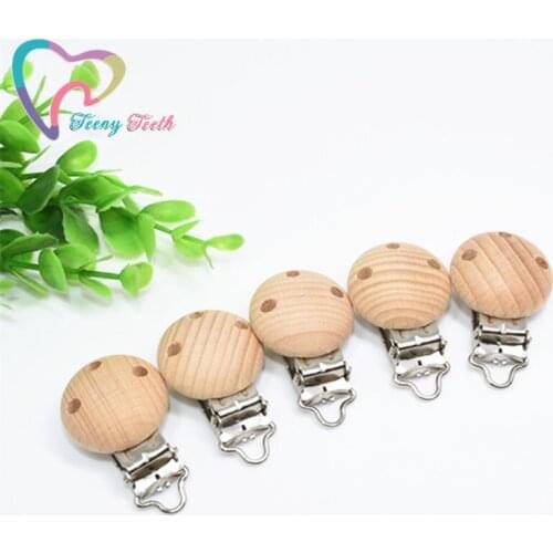 Teeny Teeth 20 PCS Pacifier Clips Round Natural Color Beech Wood Baby Holder Teether Teething Universal Clip Wood Dummy Cilp
