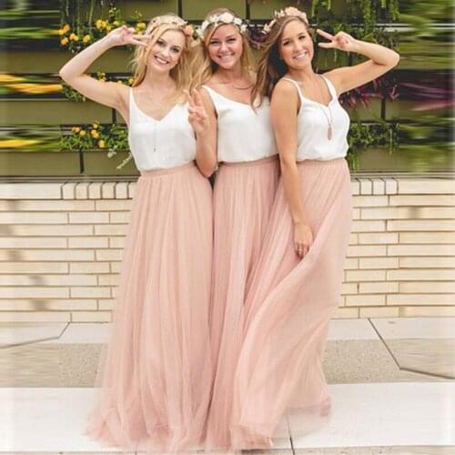 3 Layers Soft Tulle Bridesmaid Skirt Custom Made Cheap Pink Maxi Long Skirt Wedding Skirt Tutu 56 Colors Available Plus Size