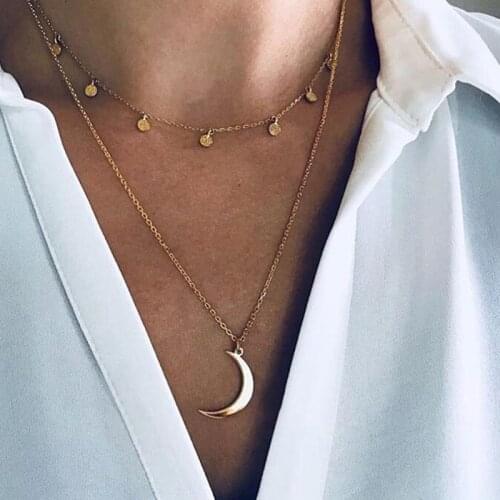YWZIXLN 2021 Trend Jewelry Tassel Sheet Moon Pendant Necklace Golden/Silver Color Unquie Women Fashion Necklace Wholesale N0204