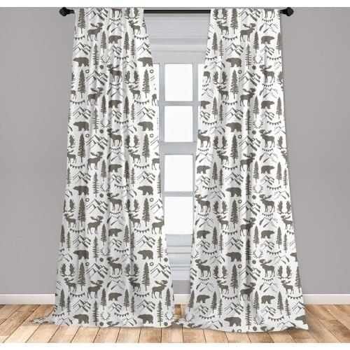Northwoods Curtain for Kids Rooms Forest Elements with Bear Moose Trees and Mountains Wildlife Nature Window Drapes