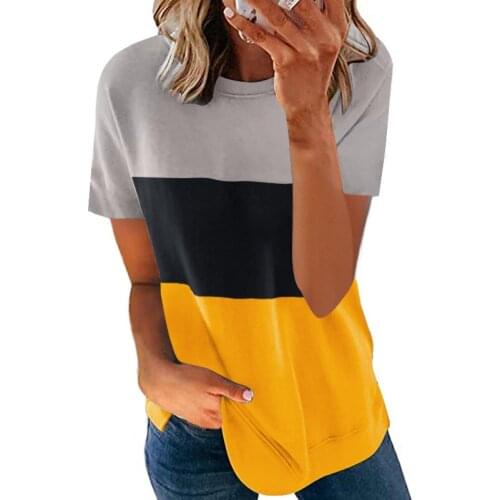 5XL Large Size Contrast Color Women Loose Casual T Shirt 2021 New Summer Fashion O-Neck Short Sleeves Top Tees