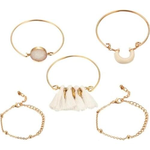 Bohemian Shell Bracelet Earth Love Leaf Tassel Charm Bracelets Boho Natural Stone Bangles Women Multilayer Chain Rope Bracelet