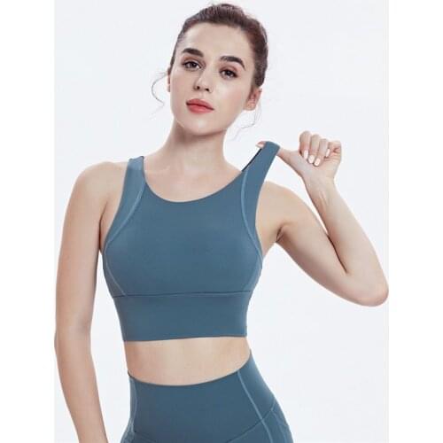 Vansydical Yoga Fitness Crop Sports Bra Women Stretchy Solid Color Workout Tops Athletic Training Vest Padded Running Tank Tops