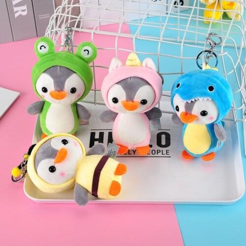 1pcs Kawaii Penguin Pink Plush Keychain PP Cotton Stuffed Animal Small Plush Toy Bag Pendant Gifts for Girls