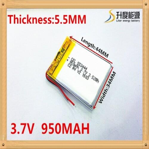 1pcs/lot Free shipping Dual handsome 3.7V lithium polymer battery 553444 950mah MP3 MP4 MP5 small toys