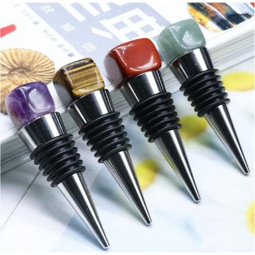 1PCS Natural Tigers eye Quartz tumbled stones Crystal Drink Wine Crystal Champagne Bottle Stopper Pourer