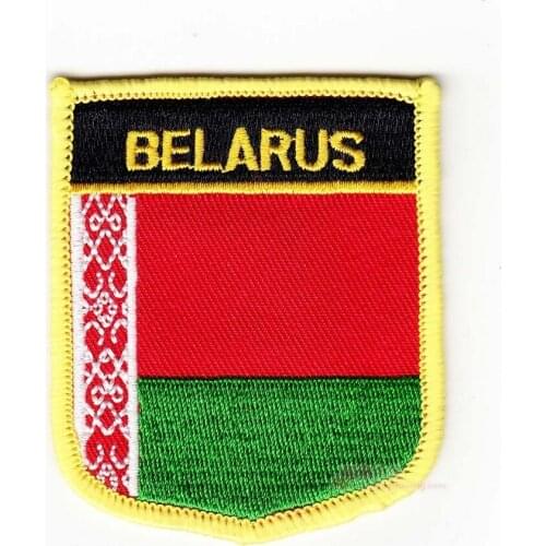 LOTS 5PCS Belarus Shiled Shape National Flag embroidered Tactical patch Badge Iron on Sew on / HOOK backing 7 x 6cm