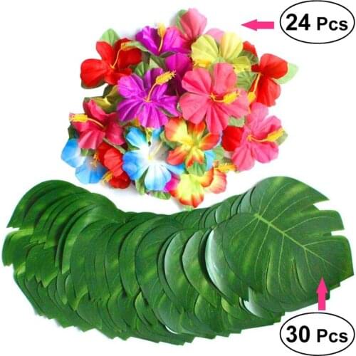 54pcs Artificial Fake Plants Greenery Leaf Color Flower Faux Plants for DIY Hawaiian Jungle Party Mexican Home Table Decoration