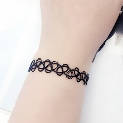 Bijoux Vintage Gothic Fashion Black Braid Elastic Tattoo Hollow Bangle For Women Charm Bracelets Wedding Jewelry Punk Statement