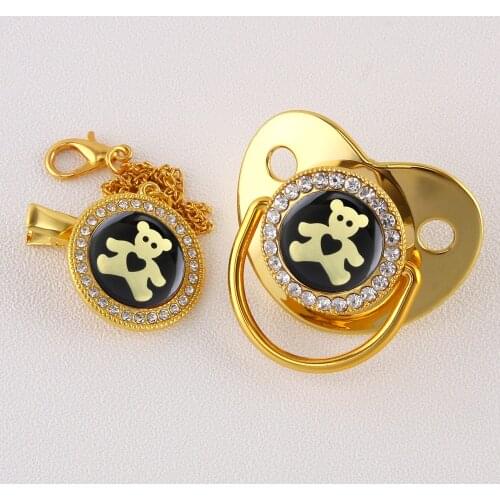 Bling Baby Pacifier With Chain Luxury Black Cartoon Bear Newborn Infant Soother BPA Free Dummy Nipple Chupete Sucette Lutscher