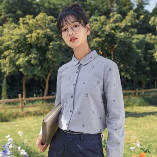 INMAN 2021 Spring Autumn New Arrivals Womens Printed Shirt Pure Cotton Long Sleeve Vintage Literature Art Versatile Shirt