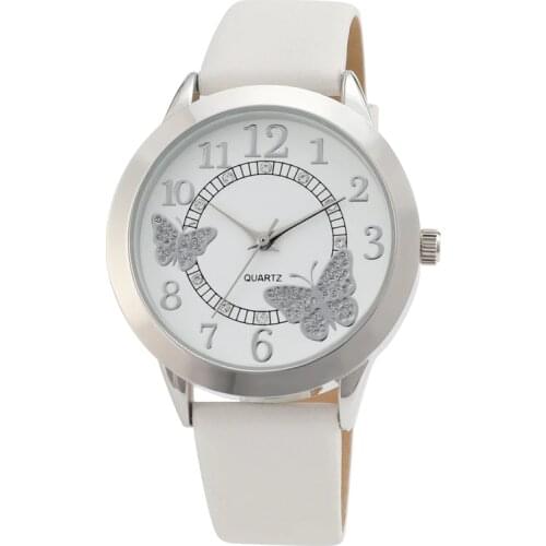 Women Watch Creative Design Butterfly Dial Candy Color Leather Strap for Girls Ladies Gift