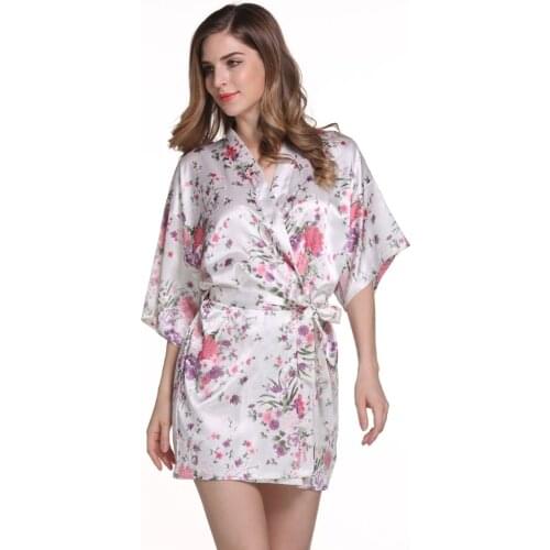 Floral Silk Bridesmaid robe Bride Sexy Short Satin Kimono Sleepwear Nightgown robe