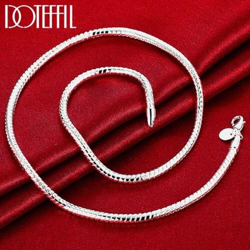 DOTEFFIL 925 Sterling Silver 4mm 20 Inch Snake Chain Necklace For Men Women Charm Wedding Engagement Party Fashion Jewelry