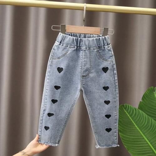 Baby Girls Jeans For Girl Heart Pattern Jeans Kids Girl Spring Autumn Jeans Kid Casual Style Childrens Clothing