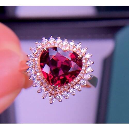 E709 Solid 18 K Gold Jewel Natural Red Tourmaline Gemstones 2.6ct Diamonds Female Rings for Women Fine Ring