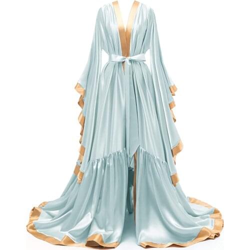 Hot Sale Silk Wedding Robe With Belt Bridesmaid Bride Sleep Wear Women Girl V Neck Long Sleeves Dressing Sleepwear Custom Made