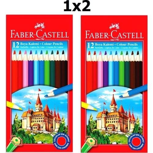 Faber-Castell Cardboard Box Wood Crayons 12 Colors X 2 Pieces Full Size, Sturdy Durable Bright Vivid Colors