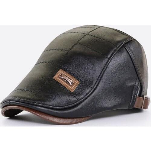 Fibonacci New Fashion PU Leather Newsboy Cap For Men‘s Hat Middle Aged Old Man Vintage Flat Caps Casual Patchwork Beret Hats