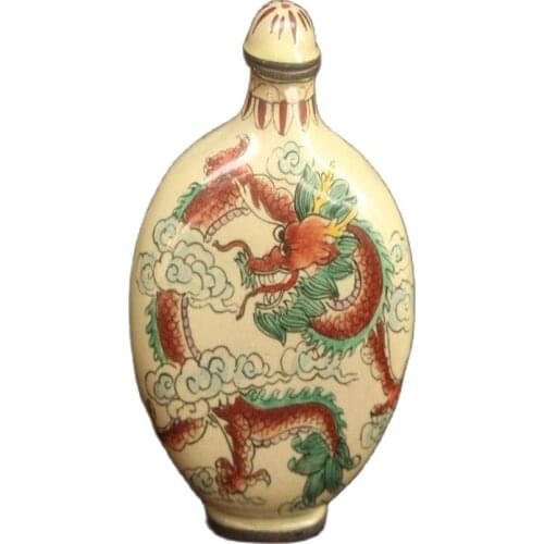 China Old Beijing Used Old Snuff Bottleox Enamel Painted Dragon Phoenix Snuff Bottle