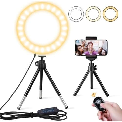 6inch Mini LED Desktop Video Ring Light Photography Selfie Ring Lamp with Tripod Stand USB Plug for Makeup YouTube Live Studio
